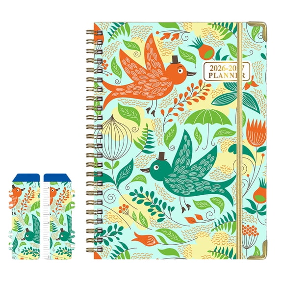 AZXY A5 Steno Notebook, Daily Record Notepad Notebook, Bird Printed Spiral Cover With Index Tabs For Back To Study, Daily, Office