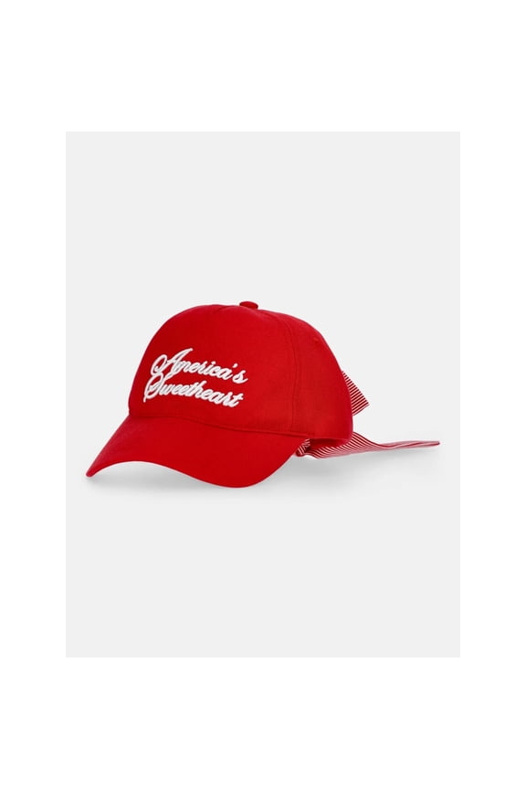 America's Sweetheart Embroidered Red Baseball Cap with Striped Bow, Adjustable Curved Brim Casual Sun Protection Hat for Daily Wear and Outdoor Activities