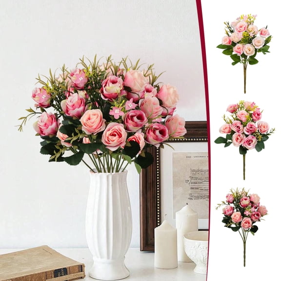 AZXY Artificial Mini Rose Fake Flowers Bouquet, Dusty Pink Smiling Rose, 14.1in Lifelike Floral Arrangement for Wedding Bouquet Table Centerpiece Home Office Decor