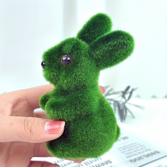 AZXY Artificial Moss Covered Easter Bunny Figurine Decoration, Green Flocked Rabbit Statue for Spring Home Decor, Tabletop Display, Easter Party & Holiday Gift