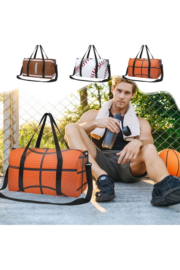 Ball Print Sports Duffel Bag, Basketball Themed Design for Gym, Weekend Getaways and Outdoor Activities, Orange