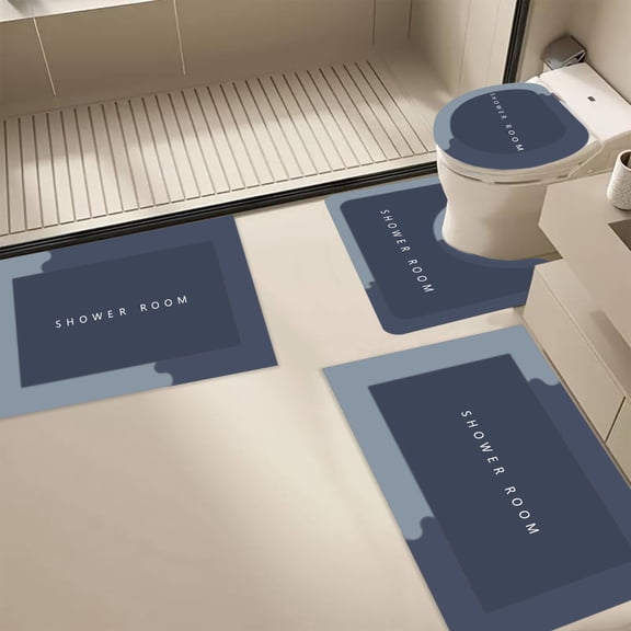 AZXY Bath Mat Sets 4 Piece,Bath Rug Sets Under $25,Blue Non Slip Quick Dry Absorbent Bathroom Mats and Rugs,Bathroom Rug Sets with Toilet Cover