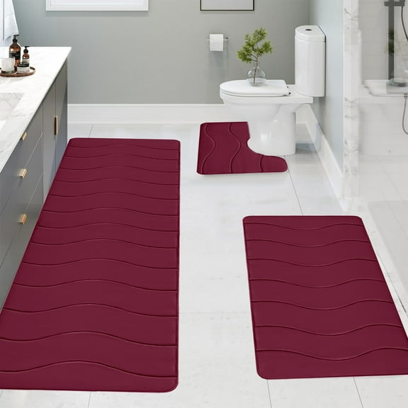 AZXY Bathroom Rug Set 3 Pc Red,Bath Mat Set Memory Foam,Bath Rugs Clearance,Washable Quick Dry Absorbent Bathroom Mats and Rugs Sets