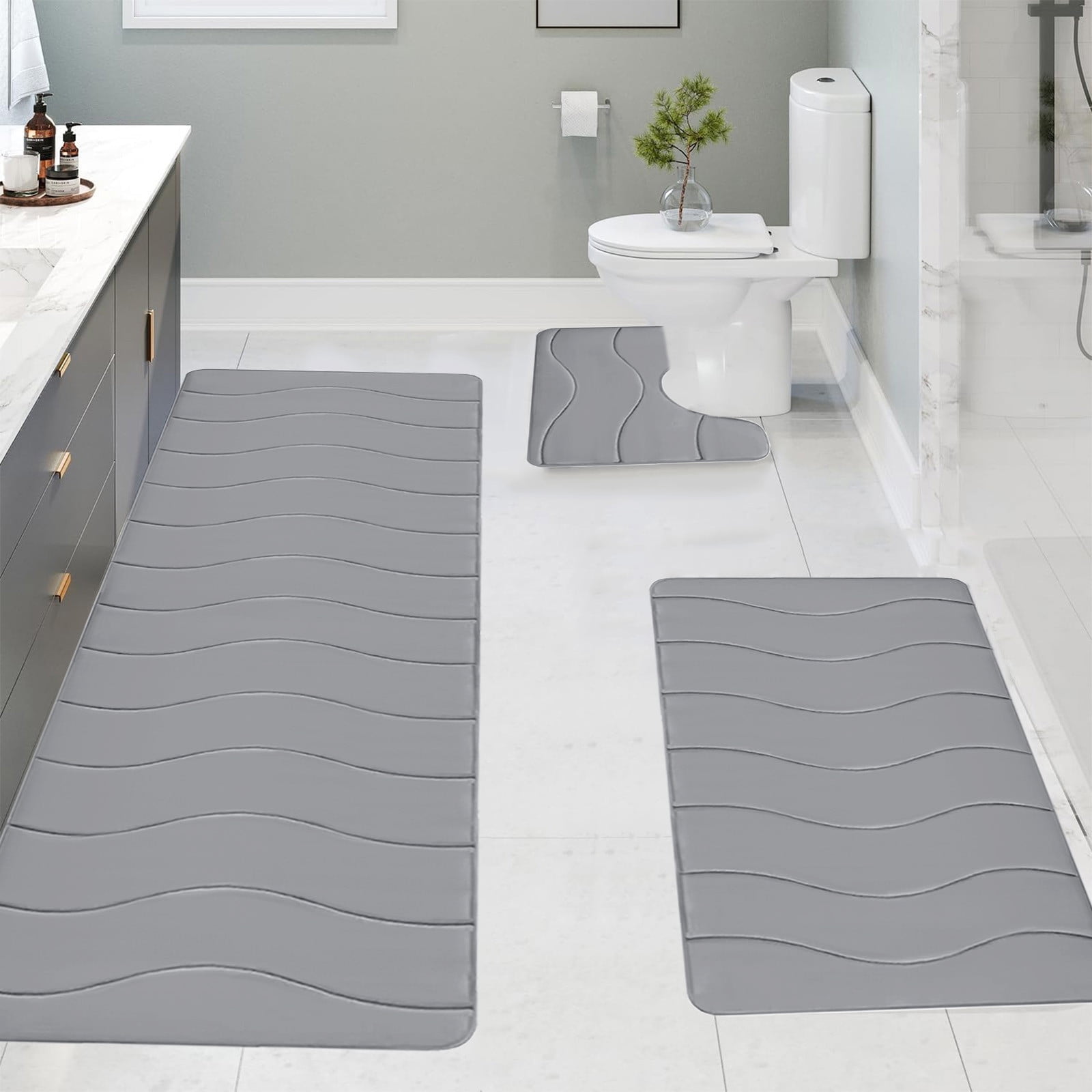 AZXY Bathroom Rug Sets Clearance,Bath Mat Set 3 Piece,Bathroom Mats Memory Foam,Gray Non Slip ...