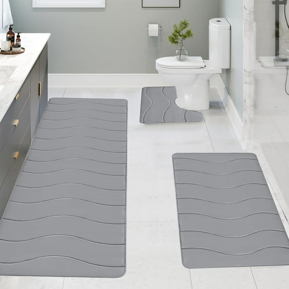 AZXY Bathroom Rug Sets Clearance,Bath Mat Set 3 Piece,Bathroom Mats Memory Foam,Gray Non Slip Washable Bath Rug Sets Under $25