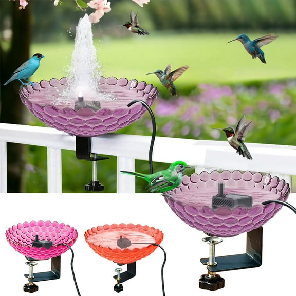 AZXY Bird Bath for Outdoors, 6.9-Inch Bird Bath with Adjustable Sturdy Metal Clamp for Railings, Deck Mounted Bird Bath Bowl Feeder for Balcony Yard Garden Decor