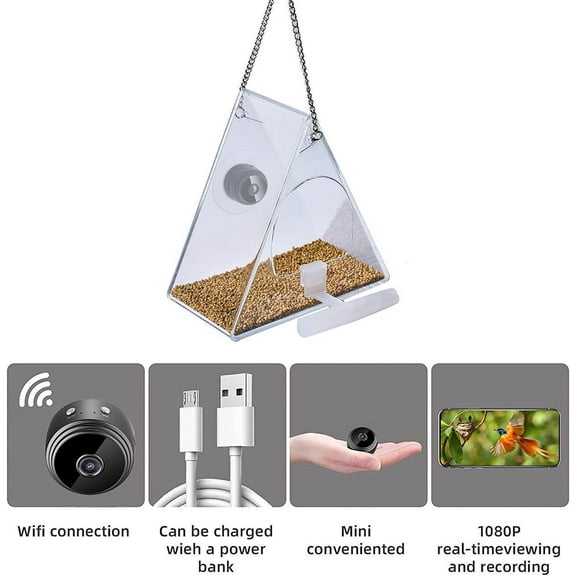 AZXY Bird Feeder with Camera,Smart Bird Feeder,Window Feeders,Hanging Clear Birdfeeder Outdoor Clearance 1080p Hd Wifi Remote