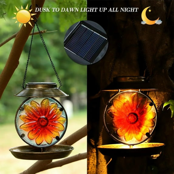 AZXY Bird Feeders Outdoor,Platform Feeder for Birds,Hanging Bird Feeder Tray,Waterproof Metal Birdfeeder with Solar Light for Outside Yard Garden Decoration