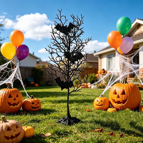 AZXY Black Twig Spooky Tree Bat Cutout Halloween Decor Tree, Outdoor Yard Lawn Porch Indoor Tabletop Halloween Party Gothic Mantel Dark Autumn Harvest Centerpiece Ornament Gift