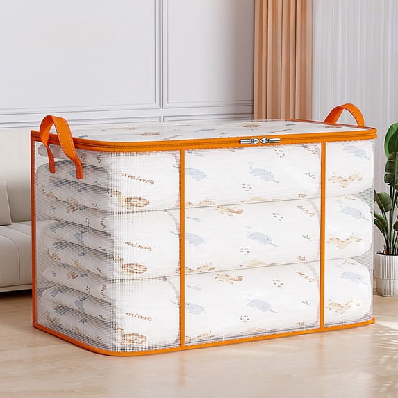 AZXY Blanket Storage Containers,Storage Bags for Clothes with Zipper,Closet Organizer Bins Fabric Folding,Clothes Storage Box for Home,Stackable Blanket Containers for Large Blankets