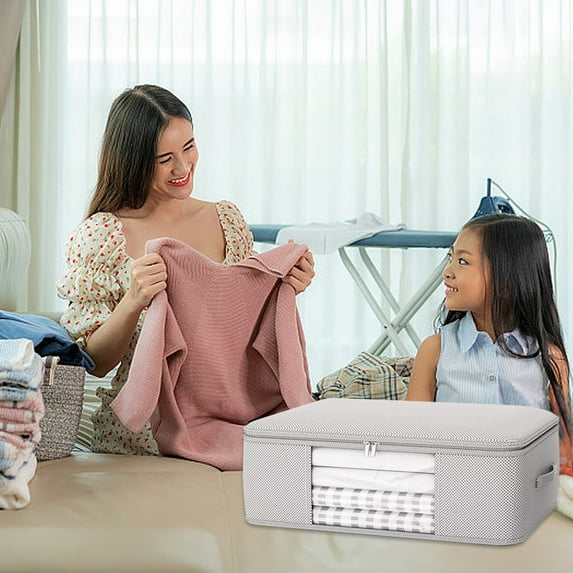 AZXY Blanket Storage Containers,Storage Bags for Clothes with Zipper,Closet Organizer Bins Fabric Folding,Stackable Blanket Containers for Large Blankets Quilt