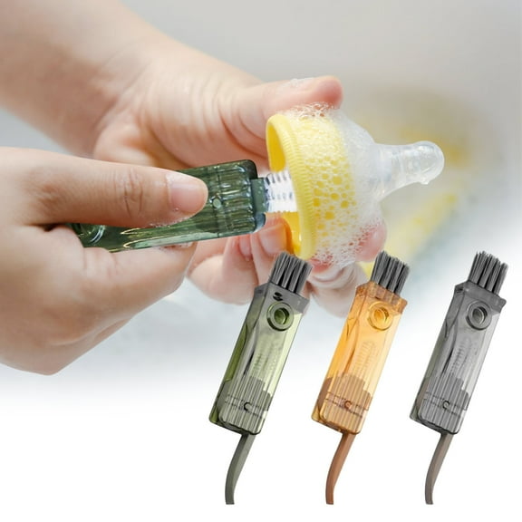 AZXY Bottle Scrub Brush,Bottle Scrub Brush with Handle,Small Bottle Scrub Brushes,Three In One Cup Lid Cleaning Brush Multicolor