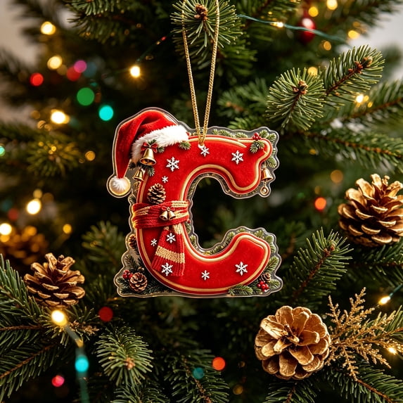 AZXY Christmas Letter Ornament, Acrylic Hanging Pendant Xmas Alphabet for Christmas Initial Ornament, Christmas Tree Decoration Hanging Pendant Xmas Gifts for Family (C)