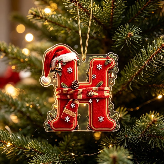 AZXY Christmas Letter Ornament, Acrylic Hanging Pendant Xmas Alphabet for Christmas Initial Ornament, Christmas Tree Decoration Hanging Pendant Xmas Gifts for Family (H)