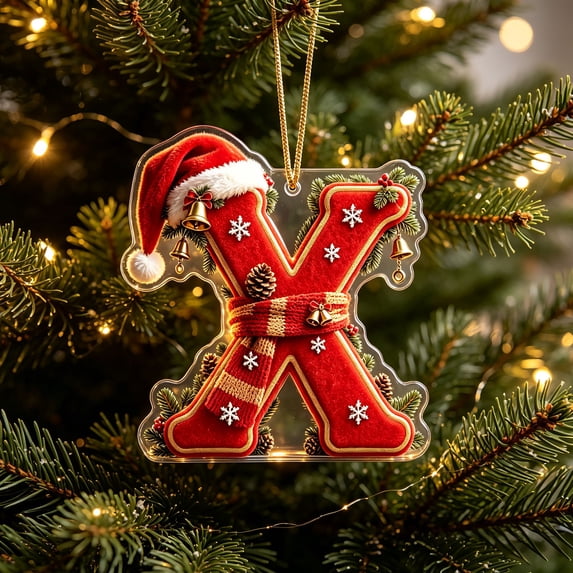 AZXY Christmas Letter Ornament, Acrylic Hanging Pendant Xmas Alphabet for Christmas Initial Ornament, Christmas Tree Decoration Hanging Pendant Xmas Gifts for Family (X)