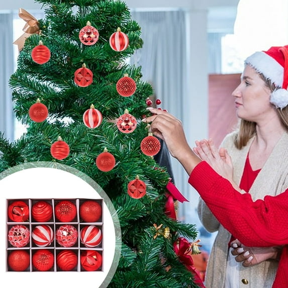 AZXY Christmas Balls, 12PCS Painted Christmas Tree Ornaments Ball Set, Red Plastic Christmas Decorations Balls, Indoor Outdoor Christmas Balls for Christmas Decorations, Decor, Party
