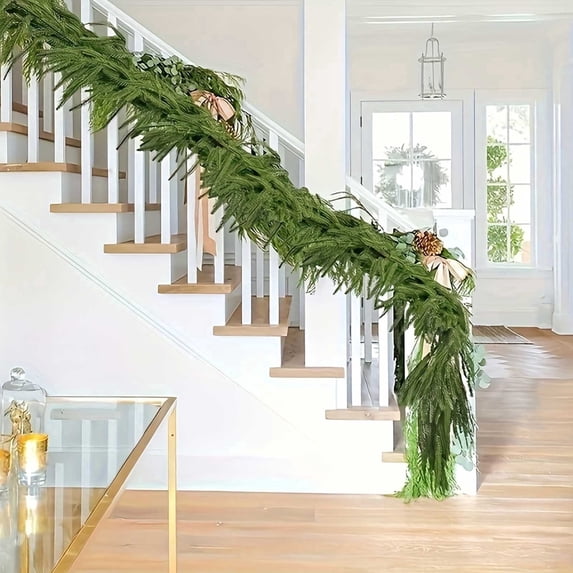 AZXY Christmas Garland, Christmas Tree Garland, 8.8 Ft Plastic Green Christmas Garland, Christmas Indoor Outdoor Garland for Christmas Decoration