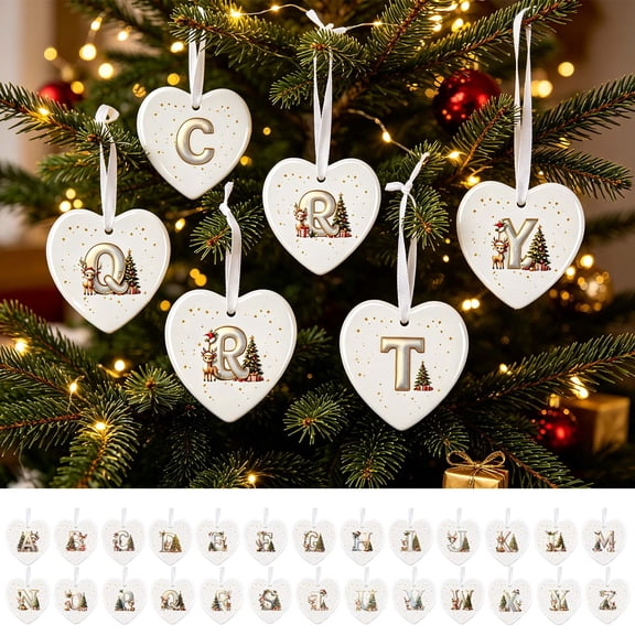 AZXY Christmas Hanging Ornament,K Monogram Initial Heart Acrylic Christmas Tree Ornament with Reindeer,Personalized Custom Xmas Hanging Decor for Christmas Tree,Indoor Home Christmas Decor