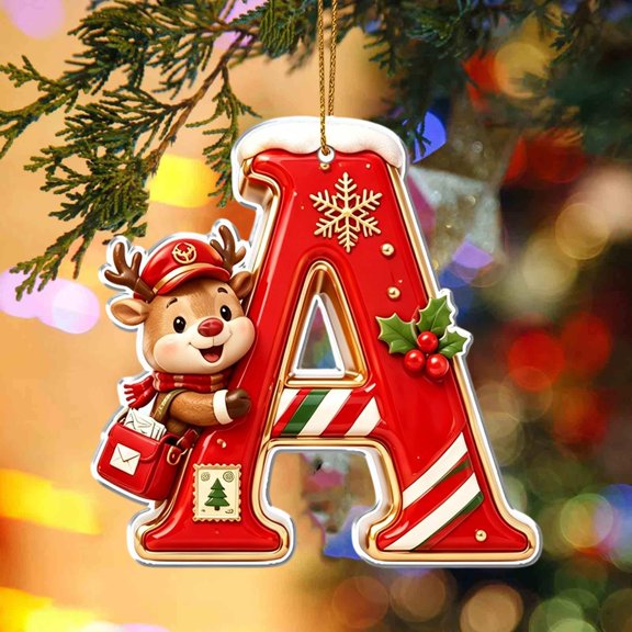 AZXY Christmas Letter Ornament,A Monogram Initial Alphabet Acrylic Christmas Tree Ornament with Reindeer,Personalized Custom Xmas Hanging Decor for Christmas Tree,Indoor Home Christmas Decor