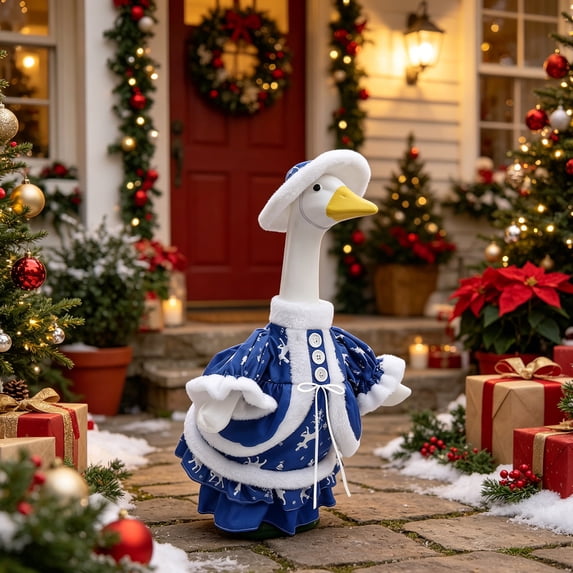 AZXY Christmas Porch Goose Outfit, 23" Fade‑Proof Wear for Porch Goose, Goose Clothes for Cement Goose, Goose Clothing for Goose Statue,Winter Xmas Decor for Yard Lawn Front Porch Patio Garden