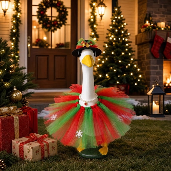 AZXY Christmas Porch Goose Outfit, 23‑Inch Goose Clothes Dress Set, Goose Clothing & Goose Cloth for Cement Plastic Lawn Goose Sculpture Statue, Xmas Outdoor Decor for Front Porch Yard Party Garden