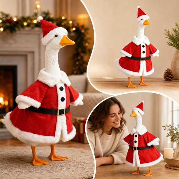 AZXY Christmas Porch Goose Outfits, Porch Goose Clothes, 23 Inch Cement Goose Costume Set for Cement & Plastic Porch Goose Statue, Duck Statue Outfit for Outdoor Garden Christmas Patio Statue Decor