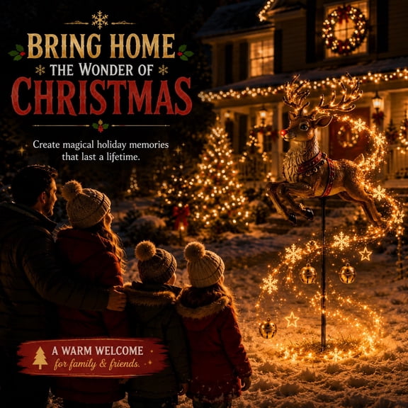 AZXY Christmas Solar Reindeer Stake Lights, Magical Flowing Snowflake LED Garden Stake Lights, Waterproof Solar Christmas Decorations, Outdoor Landscape Lighting for Lawn Patio Walkway Yard