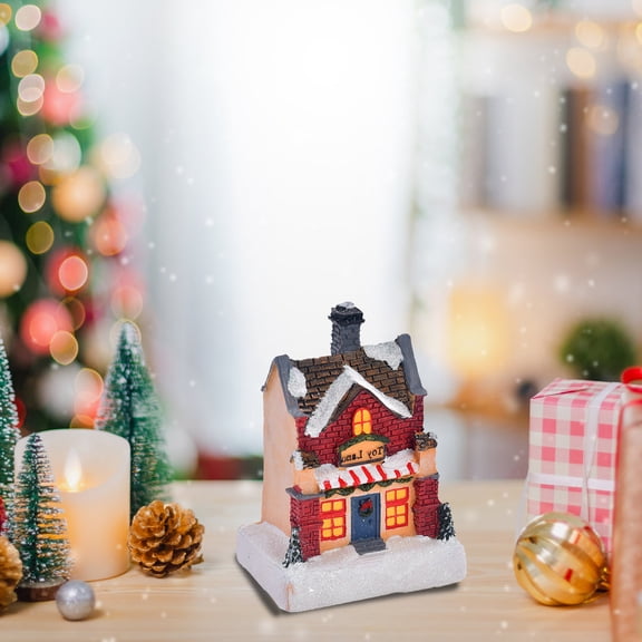 AZXY Christmas Table Decor Light Up Luminous Christmas Table Figurine Ornament Resin Small House Night Light Decoration for Home Room Bedroom Holiday