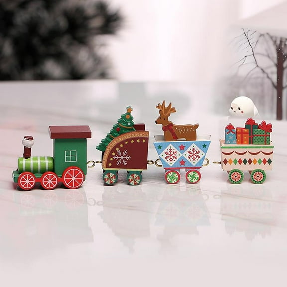 AZXY Christmas Table Decor Wooden Christmas Train Decorative Ornament Mini Train Toys Figures for Kids Gifts Party