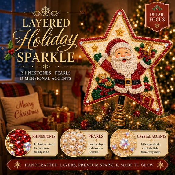 AZXY Christmas Tree Topper Star Craft Kit, DIY Rhinestone Pearl Santa ...