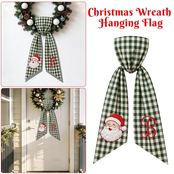 AZXY Christmas Wreath Fabric Bow, Monogram Embroidered Large Fabric Decorative Bow, Seasonal Christmas Decorations, Fabric Bow For Front Door Porch Mantel Wall Holiday Party