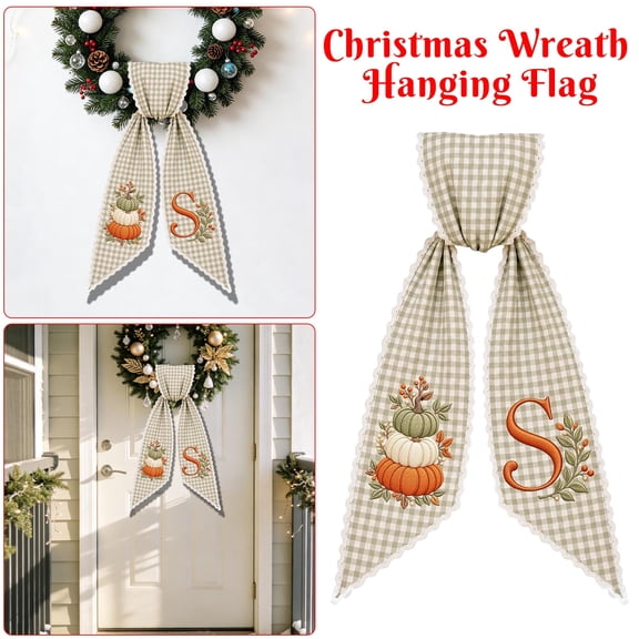 AZXY Christmas Wreath Fabric Bow, Monogram Embroidered Large Fabric Decorative Bow, Seasonal Christmas Decorations, Fabric Bow For Front Door Porch Mantel Wall Holiday Party