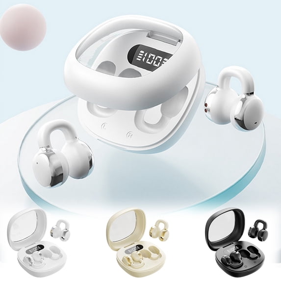 AZXY Clip-On Open-Ear Bluetooth Earbuds, LED Digital Display, Long Battery Life, Comfortable Wear, High-Fidelity Sound, Portable for Sports, Commute, Black