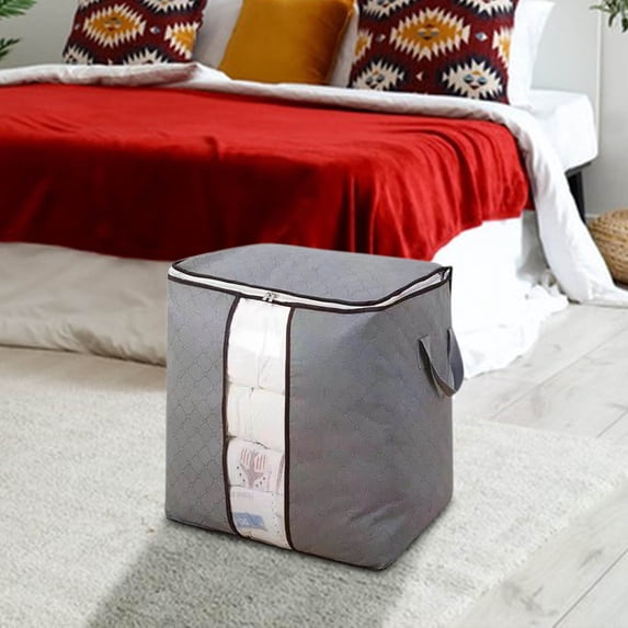 AZXY Closet Organizer Bins,Blanket Storage Bags,Storage Bins for Clothes,Foldable Clear Blanket Containers for Large Blankets with Lid Zipper Handle