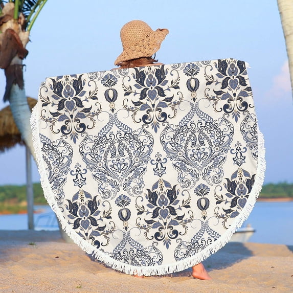 AZXY Colorful Pattern Round Beach Towel, 60 inch, Microfiber, Polyester, Sandproof, Quick Dry, Soft, Portable, Beach Mat, Blanket, Shawl, Tapestry, Travel, Swimming Pool, Camping, Picnic