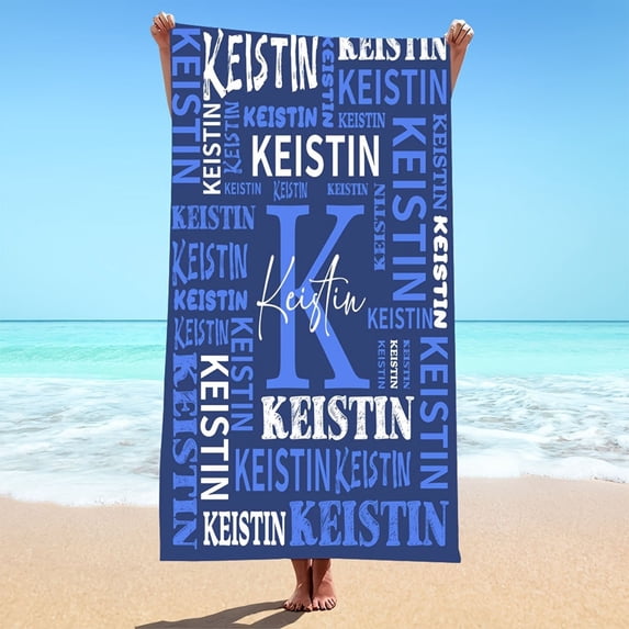 AZXY Custom Letter Print Microfiber Beach Towel, Oversized Soft Absorbent Quick-Drying Sand-Resistant Towel for Beach, Pool and Camping