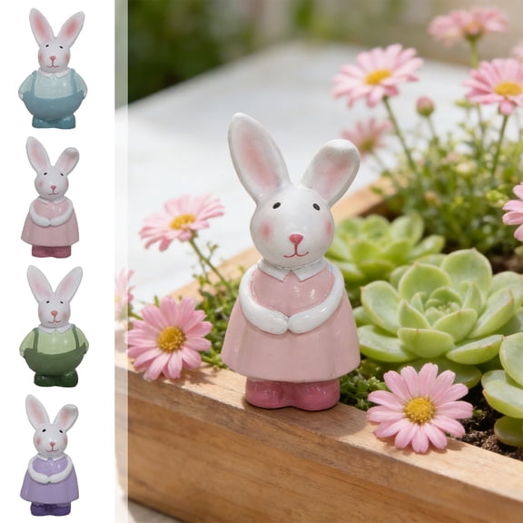 AZXY Cute Resin Easter Bunny Decor, 2.95" Pink Dress Rabbit Figurine, Mini Tabletop Ornament for Home, Spring & Easter Gift