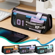 AZXY Cyber Functional Cabin Color Block Fabric Pen Pouch, Multi-compartment Large Capacity Stationery Organizer, Stylish Portable Storage Bag for Office Daily Desktop Use