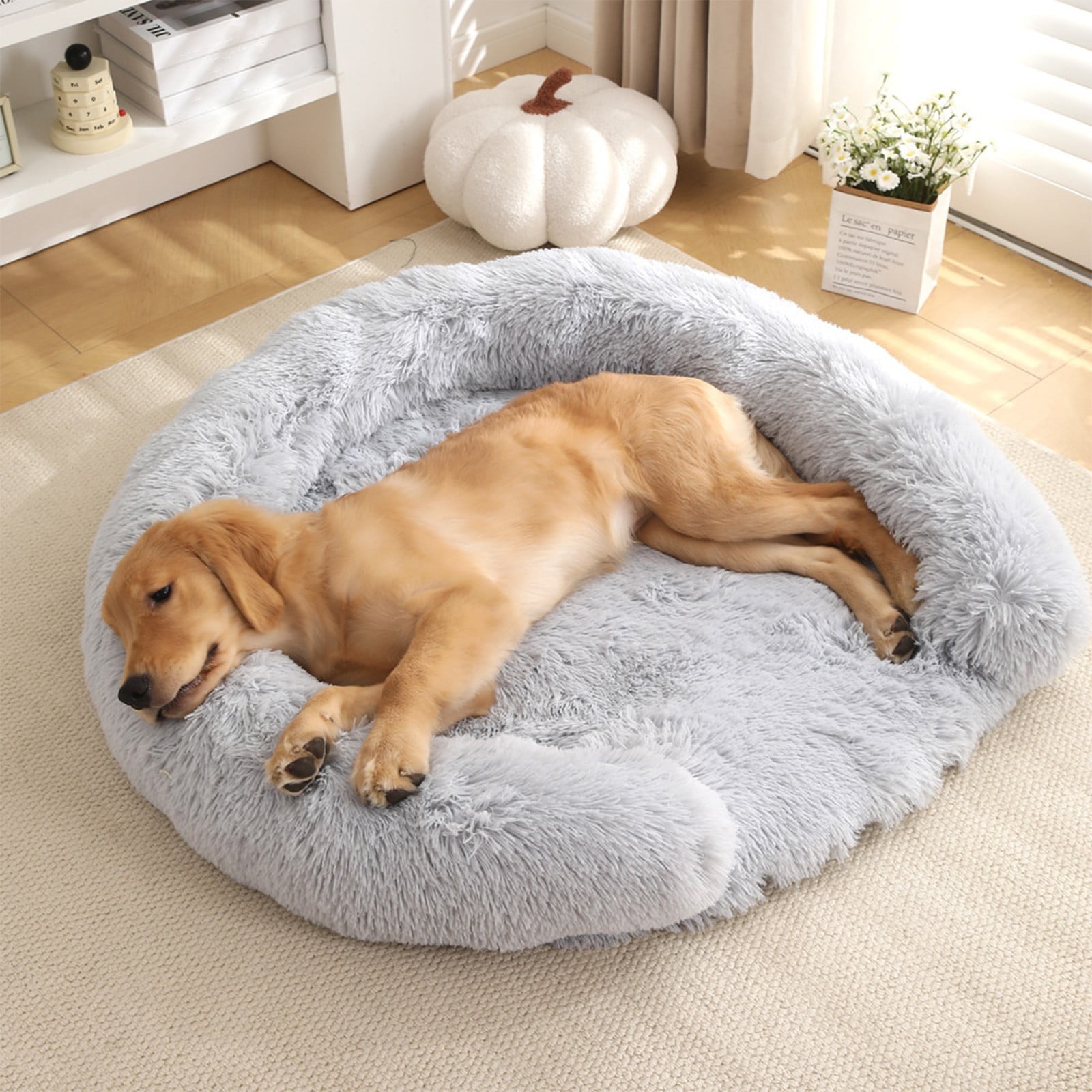 AZXY Donut Dog Beds,Warm Small Cat Bed,Round Washable Dog Bed,Chew Proof Funny Fuzzy Pet Beds