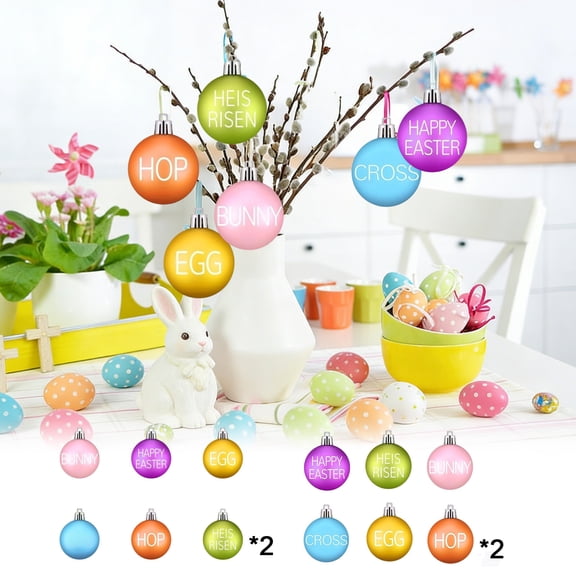 AZXY Easter Ball Ornaments Set, 12Pcs 1.97" Plastic Easter Hanging Decorations, Colorful Printed "Happy Easter" & "He is Risen" Balls for Tree, Spring Party & Home Indoor Outdoor Decor