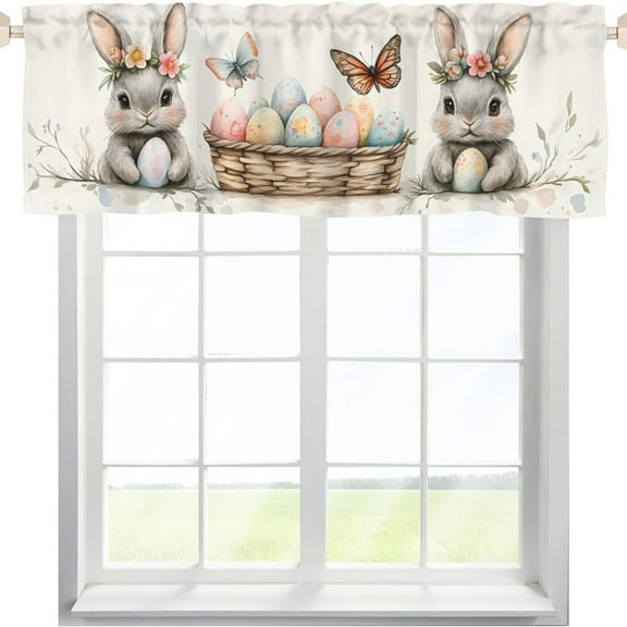AZXY Easter Bunny Eggs Valances for Kitchen Living Room Bathroom Bedroom Window Spring Rabbits Curtain Valance 52x18inch Washable