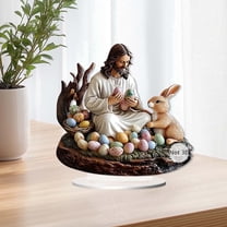 AZXY Easter Bunny Ornament Decoration,Easter Tabletop Decor,Jesus and Bunny Statue Indoor Easter Decor,Easter Religious Surprise