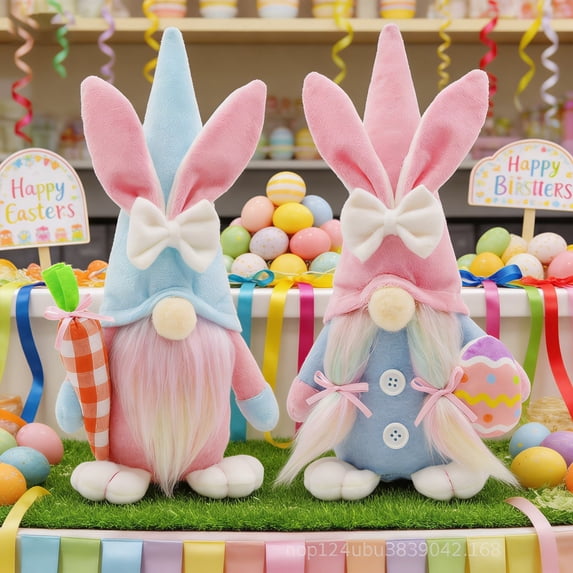 AZXY Easter Decoration, Flocked Bunny Gnome Plush Ornament, 11.4in Pastel Rabbit Gonk with Easter Egg, Spring Tabletop Decor for Home Indoor Outdoor Party Supplies