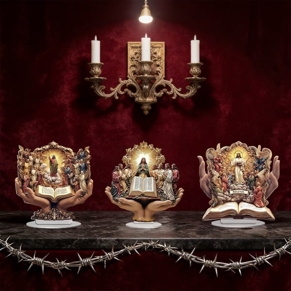 AZXY Easter Decorations, 2D Inspirational Tabletop Plaque with Jesus, Angels & Holy Bible, Religious Home Decor for Easter, Festive Holiday Gift