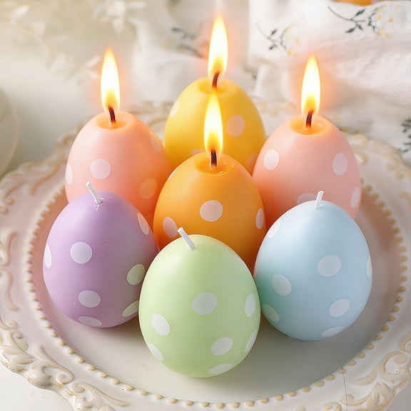 AZXY Easter Decorations, Green Polka Dot Egg-Shaped Candle, Spring Tabletop Ornament for Home Kitchen Garden Party Supplies Indoor Outdoor Room Decor