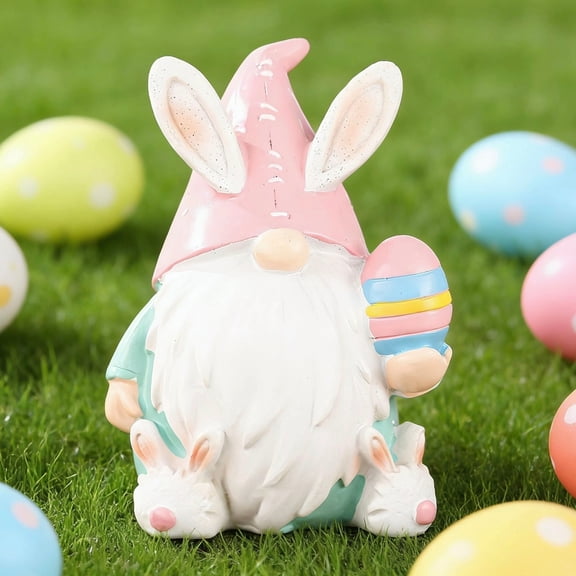 AZXY Easter Decorations, Resin Bunny Gnome Figurine with Easter Egg, Spring Tabletop Ornament for Home Kitchen Garden Party Supplies Yard Indoor Outdoor Room Decor