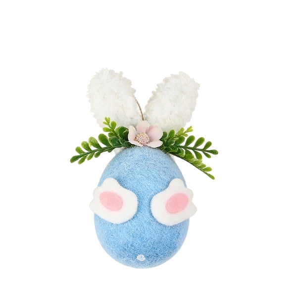 AZXY Easter Egg Bunny Ornament, Fuzzy Blue Plastic Easter Hanging Decoration, Bunny Egg with Ears & Floral Accents for Tree, Easter Party & Home Indoor Outdoor Decor