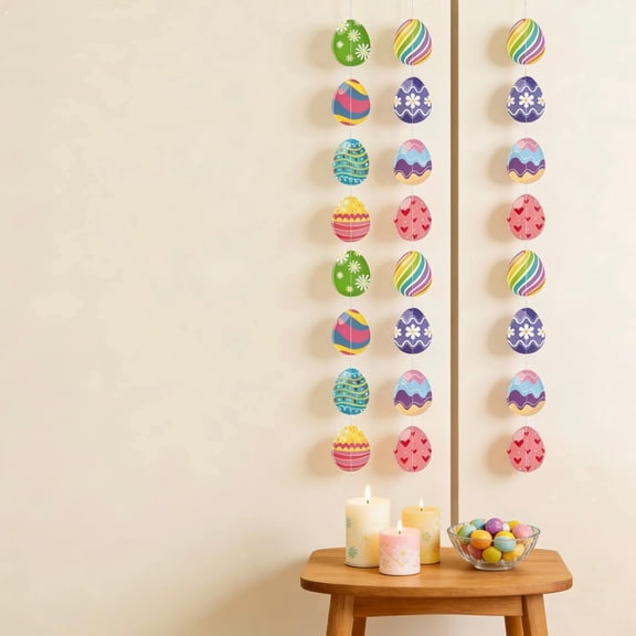 AZXY Easter Egg Hanging Ornaments, 59" Colorful Paper Garland with Striped & Floral Eggs, Easter Party Decor for Home Indoor Outdoor