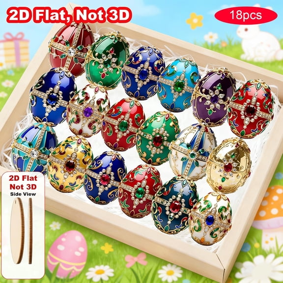 AZXY Easter Egg Ornaments for Tree, 18Pcs 2D Flat Wooden Miniature Easter Hanging Decorations, Sparkly Egg Ornaments for Small Tree, Easter Party & Home Indoor Outdoor Decor