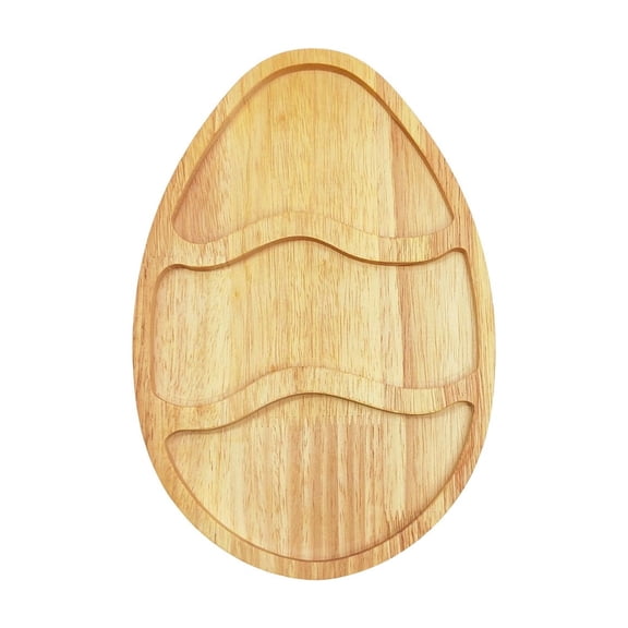 AZXY Easter Egg Shaped Divided Serving Tray, Natural Wood Decorative Snack Platter, Rural Style Multi-Purpose Tray, Reusable Divided Fruit Tray, Rustic Dessert Platter for Holiday & Everyday Use